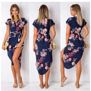 Flowers dress midi asymmetrical woman